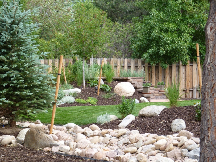 ιδέες κήπου πέτρες κήπο deco ξύλινο κήπο φράχτη