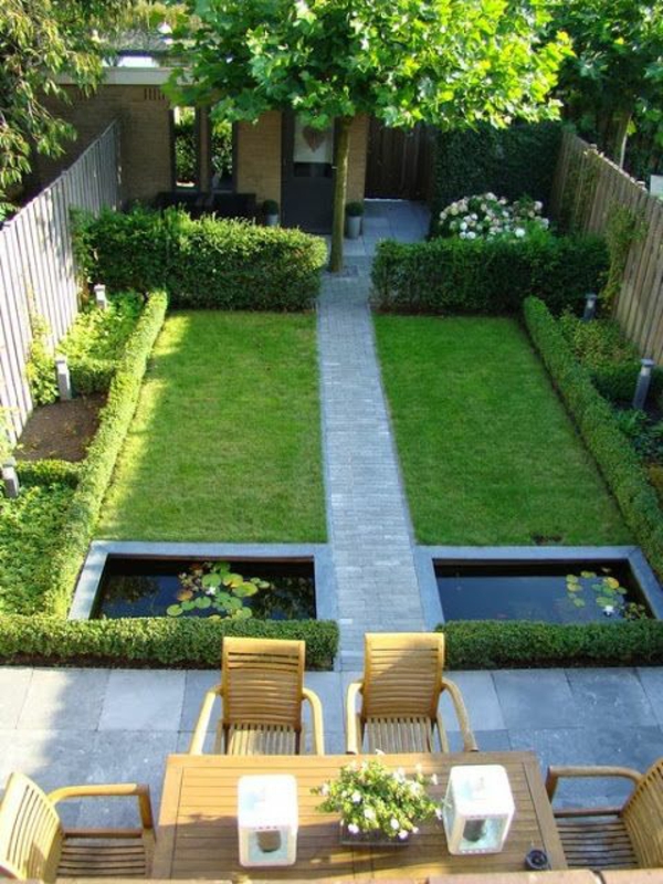 σχεδιασμό κήπου με γρασίδι καθιστικού και πέτρινο μονοπάτι