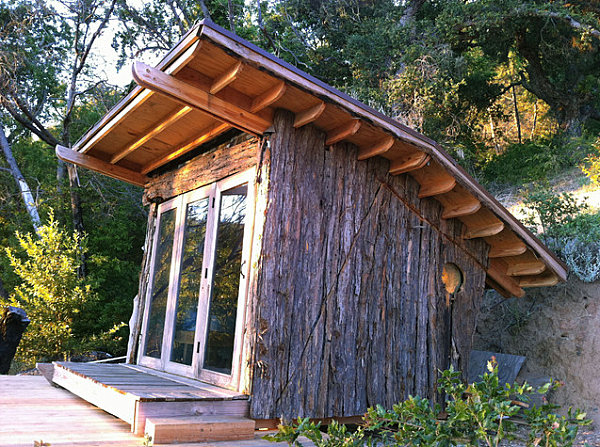 havehus ideer bungalow med naturligt træ vægpaneler