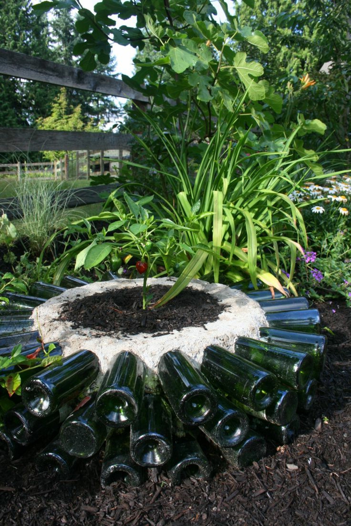 idées de jardin bouteilles réutiliser les plantes du jardin