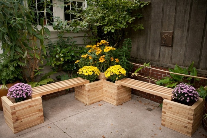 garden ideas bench wooden plant container