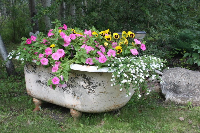haven ideer til at gøre dig selv blomster badekar gamle badekar