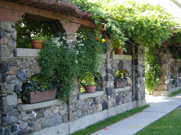 Gazebo κιβώτιο λουλουδιών φυσικό πέτρινο τοίχο φράχτη