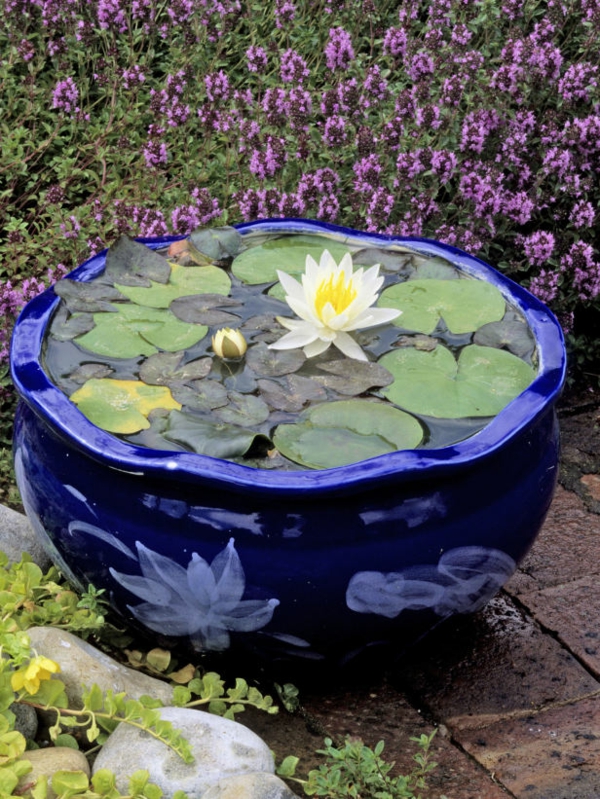 κήπο λίμνη οικοδόμηση μίνι κεραμικό κατσαρόλα λουλούδι κοβάλτιο μπλε