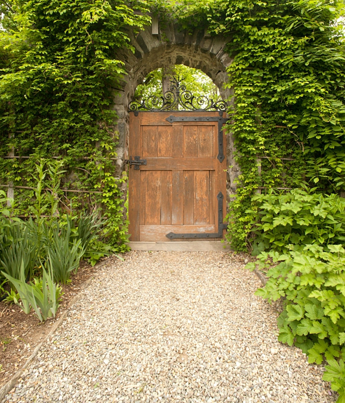 diseño de puerta de jardín guijarros jardín camino plantas