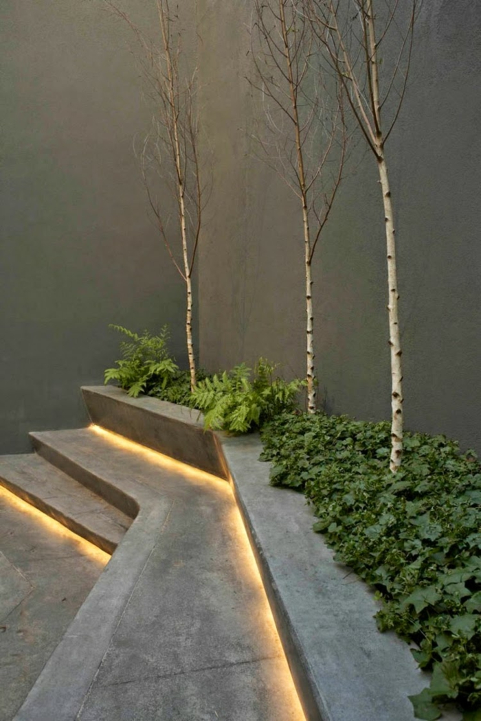 现代园林设计花园楼梯外部楼梯草药照明水平
