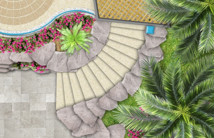 μοντέρνο σχεδιασμό κήπου υπαίθρια σκάλες βότανα bird eye view