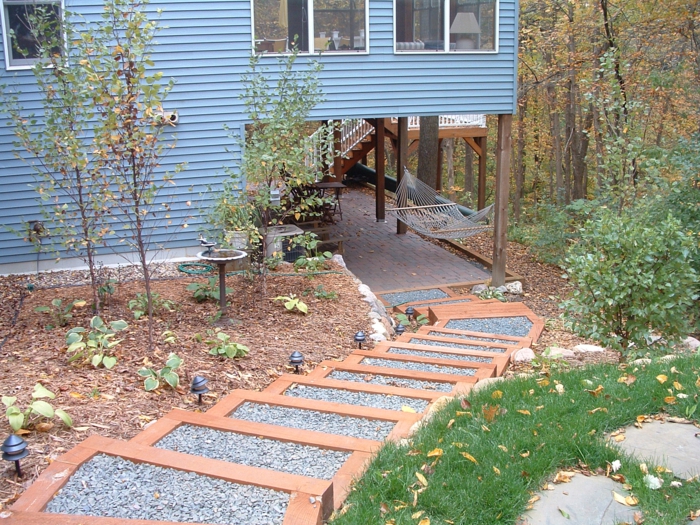 escalier de jardin bois gravier lumières de jardin idées de conception de jardin
