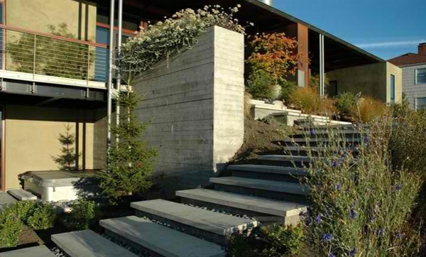 градински стълби каменна дървесина озеленяване градински бетон