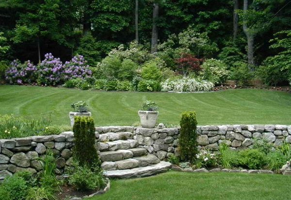 tuin trappen natuursteen hout landschapsarchitectuur tuin stenen