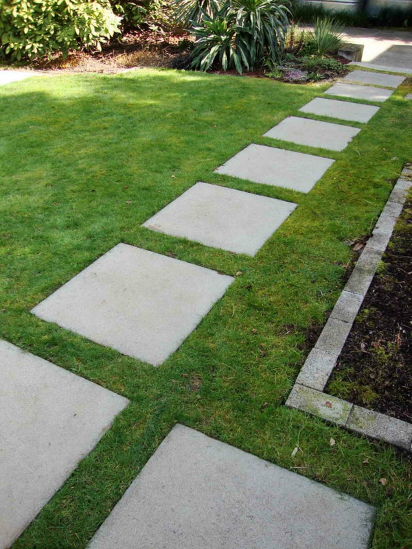 花园路径形状花园主意水泥绿色草坪