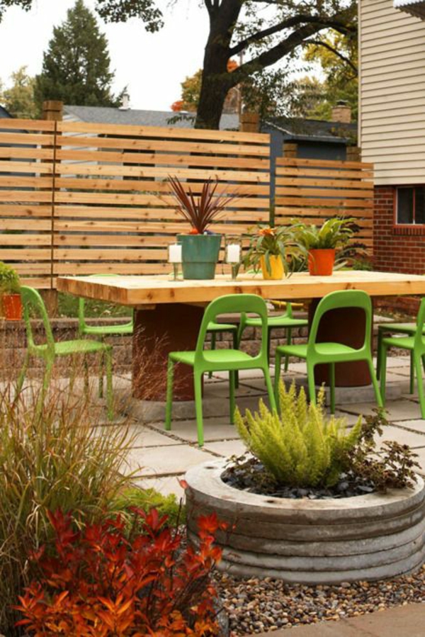 gøre haven hegn dig selv træstråle haven dekoration design spiseplads