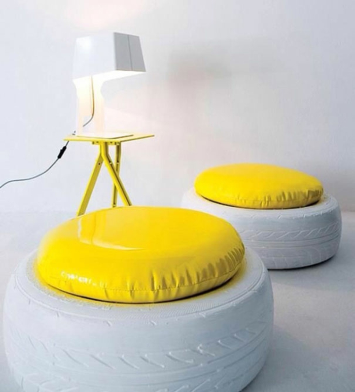 used car tires painted round stool