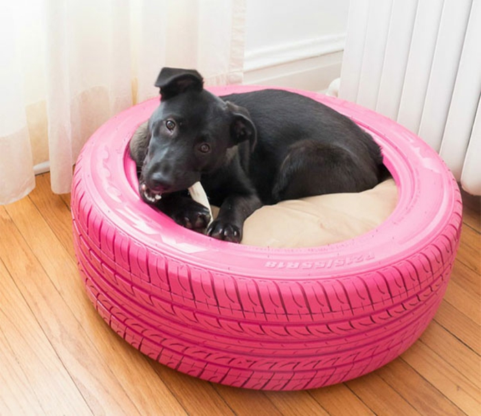 used car tire dog bed pink