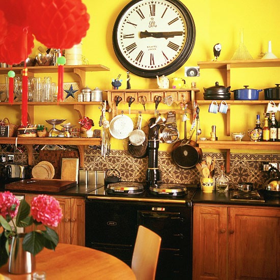κίτρινο τοίχο σχεδιασμό ρολό τοίχο ρολόγια πλακάκια φούρνο
