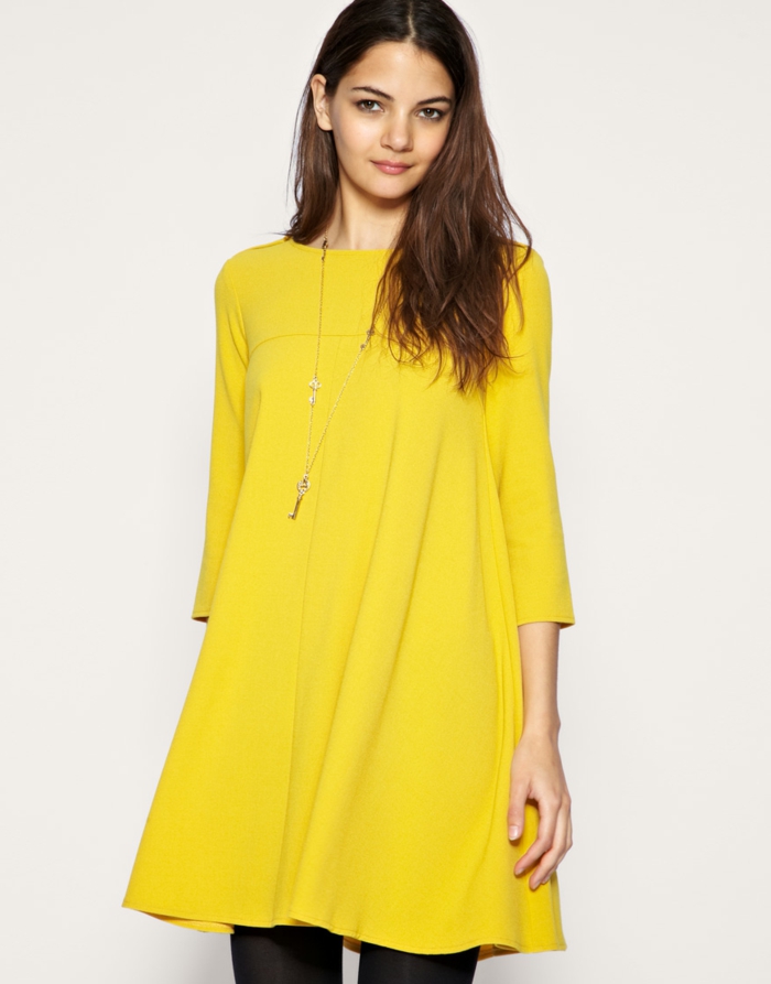 gul kjole hverdags modell kvinners mote livsstil trender