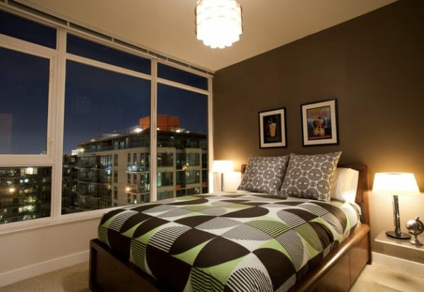 geometric shapes pattern bedding design bedroom glass walls
