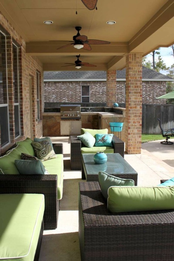 design nápady pro patio ratanový nábytek hodit polštář pohovka stůl BBQ