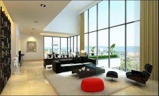 stiklo siena gražus vaizdas modernus gyvenamasis kambarys natūrali šviesa