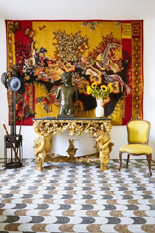 златни мотиви килим под покриване коридора маса орнаменти стена декорация в коридора