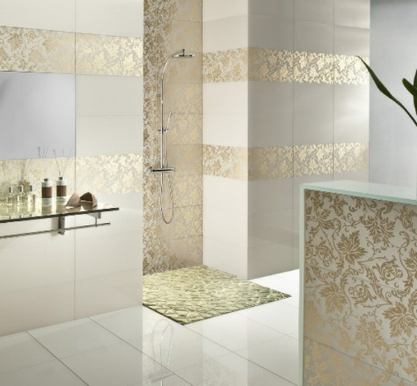 金色的图案浴室图片想法瓷砖