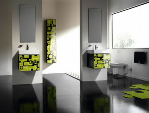绿色表面现代模块化光泽浴室图片