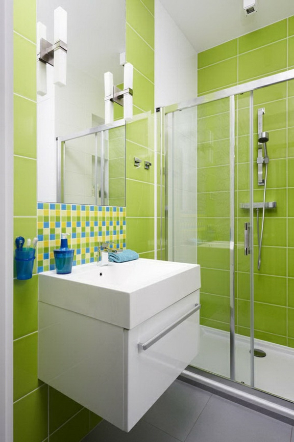 绿色浴室瓷砖想法洗脸盆柜现代
