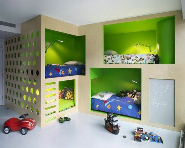 grøn væg design i børnehave 4 senge