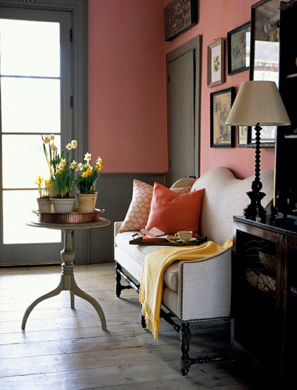 灰色粉红色的室内设计思想边桌装饰