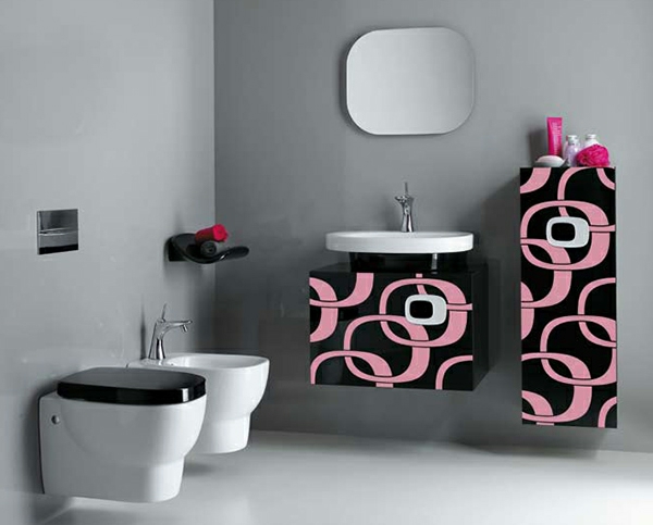 灰色粉红色室内设计理念窗帘浴室