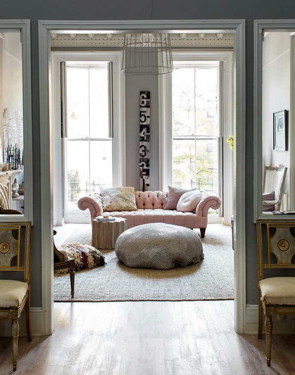 灰色粉红色的室内设计理念生活区