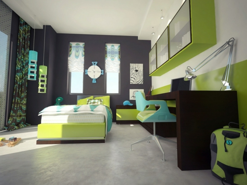 γκρίζο χρώμα σχεδιασμού τοίχο αγόρια φοιτητής γραφείο κρεβάτι