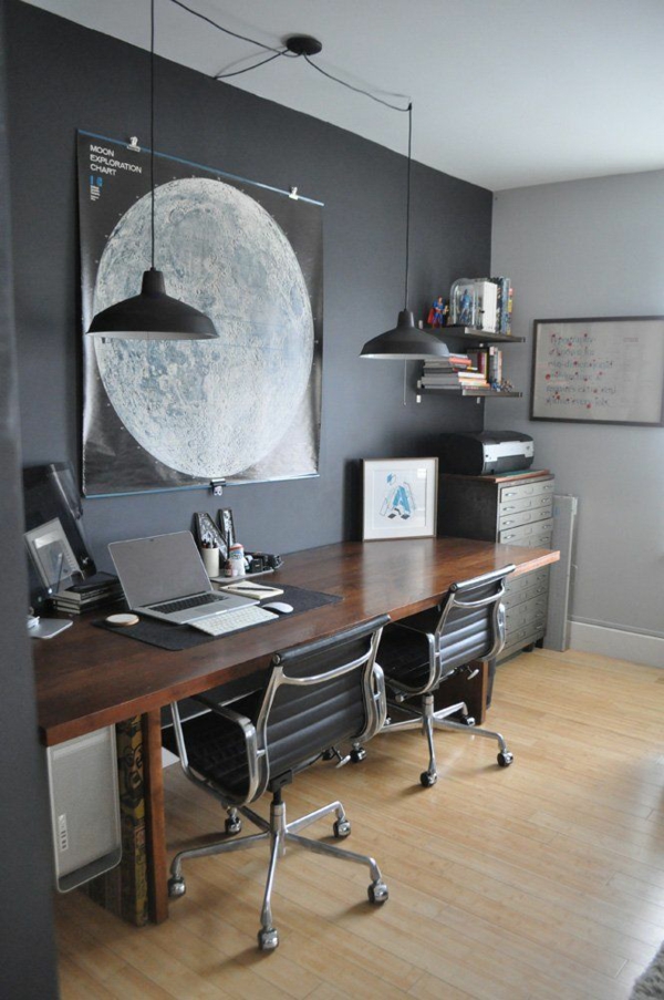 pilka siena dažymas biuro interjeras darbo kambarys spalvų dizaino idėjos tamsiai pilka