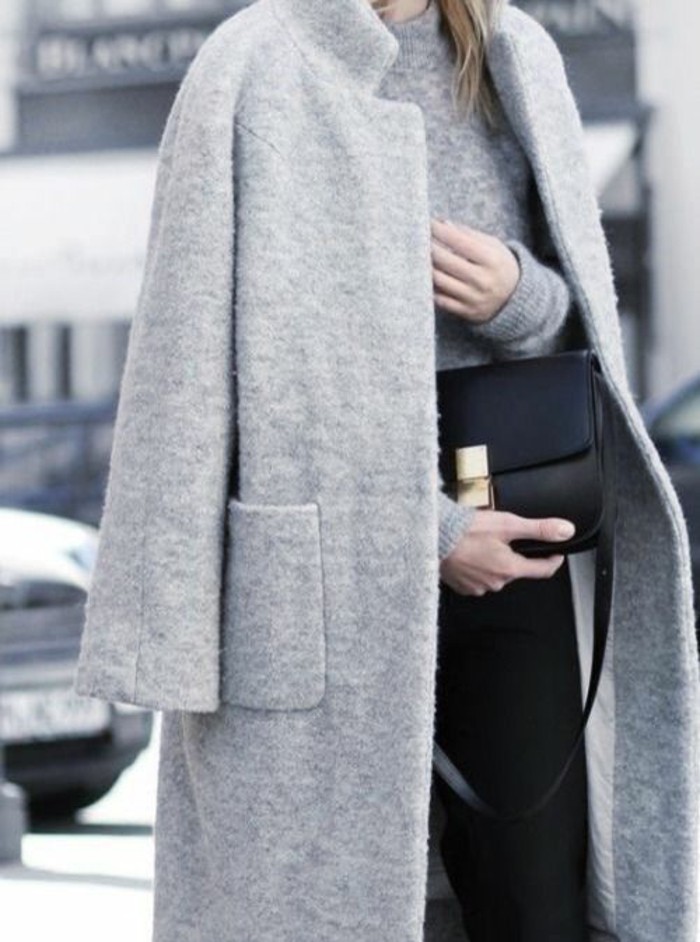 šedý kabát podzimní móda současné trendy klasický kabát