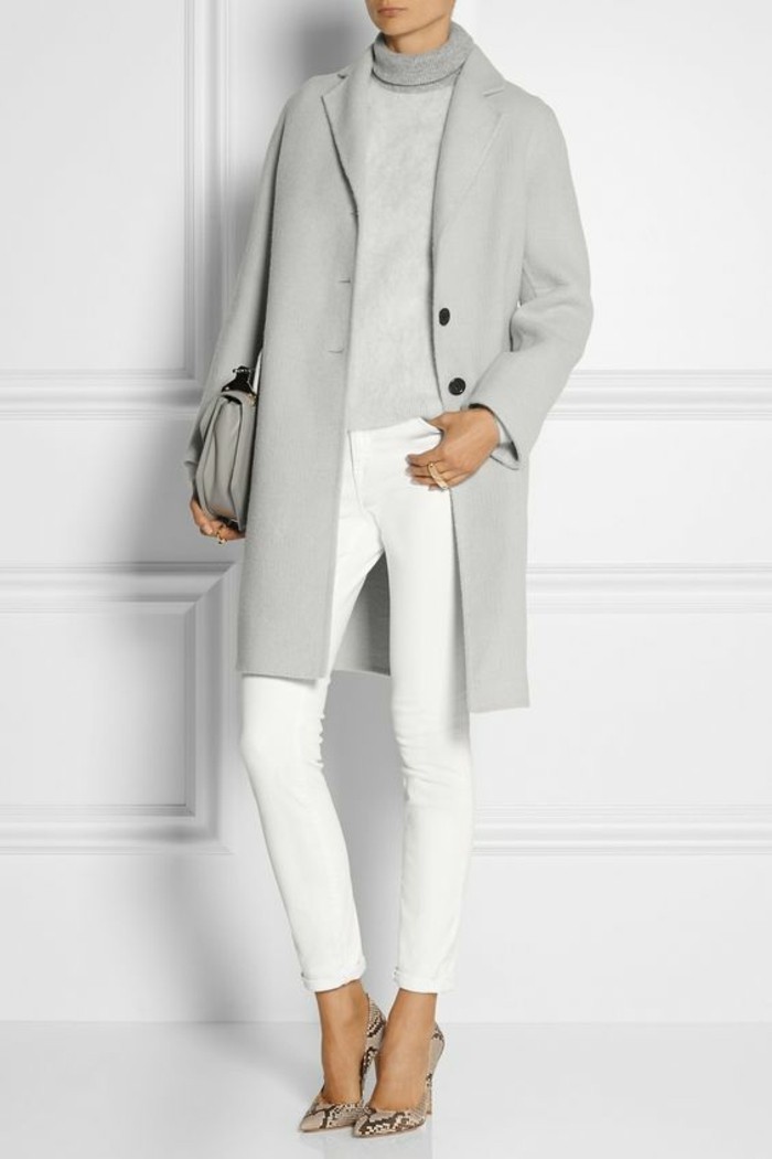 šedý kabát outfit podzimní móda dámské módní trendy