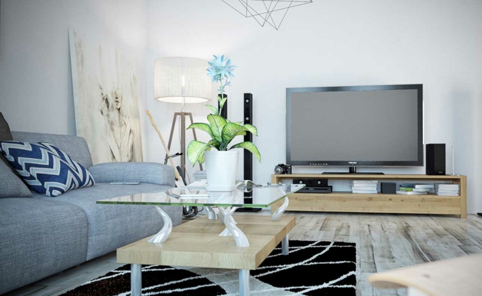 gris sofá sala de estar sala elegante alfombra planta tv