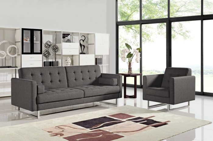 sala de estar sofá gris configurar alfombra con estilo