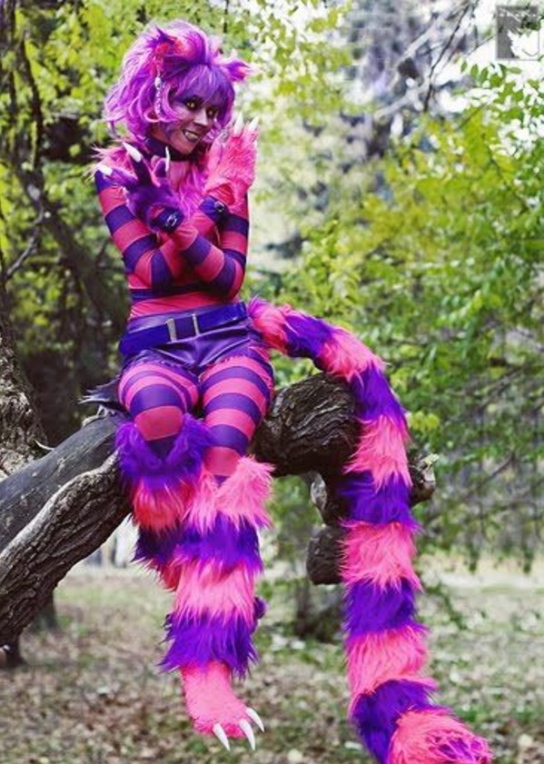 traje de gato de la preparación rosa carnaval de rayas púrpura