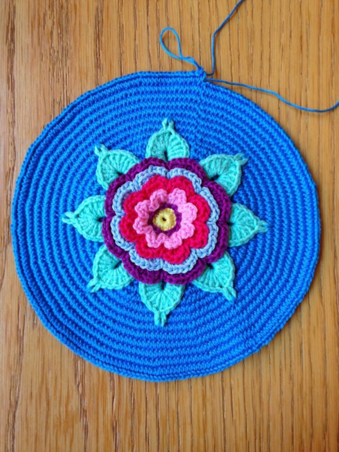 модел за кръгла кръгла чанта за плетене на една кука цветни идеи за цветя