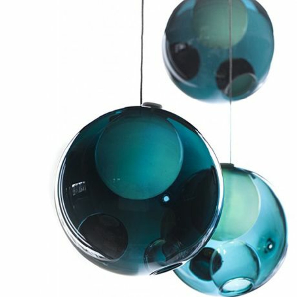pakabinti lempos rutuliniai stiklo kamuoliukai lubų žibintai mėlyni