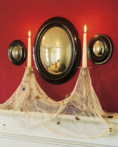 αποκριές τραπέζι διακόσμηση κόκκινο προφορά τοίχο οβάλ παλιό καθρέφτη