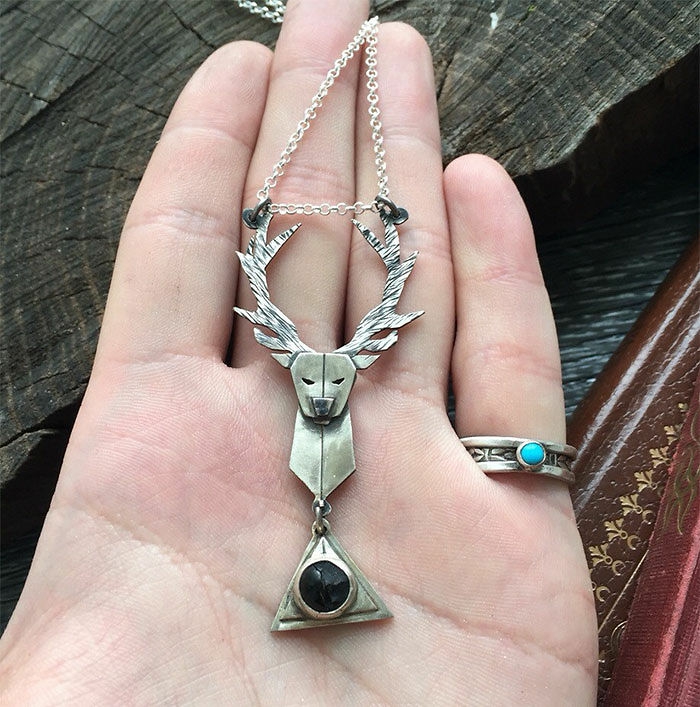 harry potter jewelry necklace pendant silver deer patronus spell amulet
