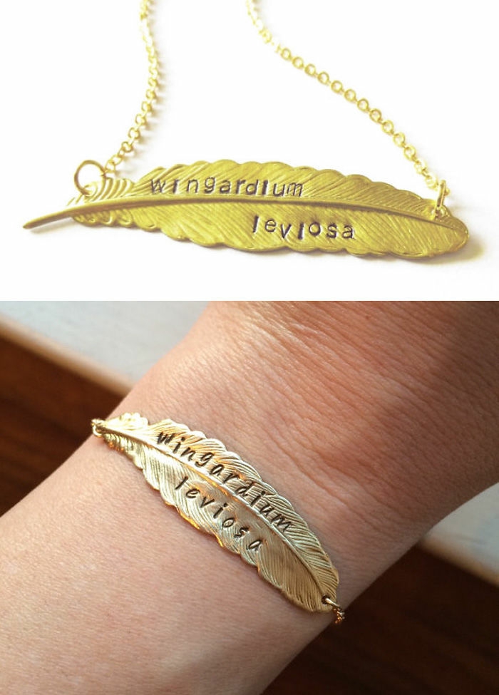 هاري بوتر المجوهرات قلادة الذهب سلسلة ذهبية الإملائي wingardium leviosa