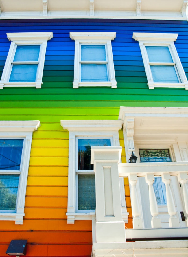 къща фасади цветове къща фасада боядисване дъга палитра дъски