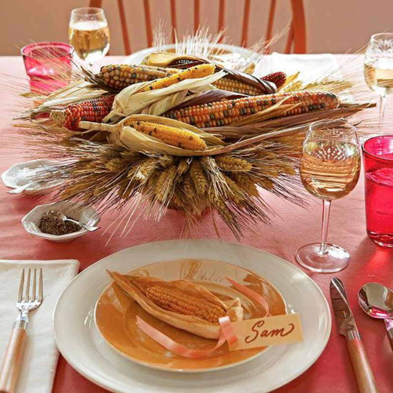 høst bord dekorasjon ideer beskjære frokostblanding palet oransje rød