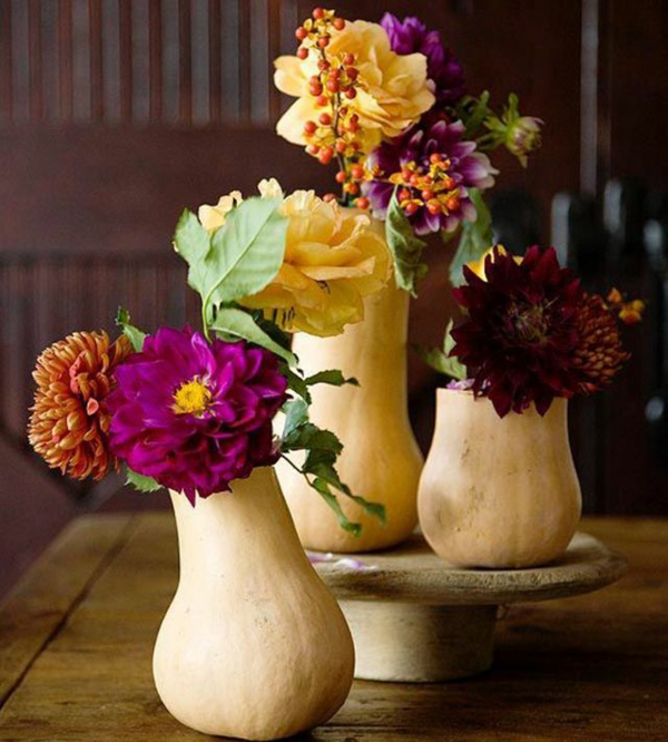 flowers in autumn fall flowers balcony flower vase gourds