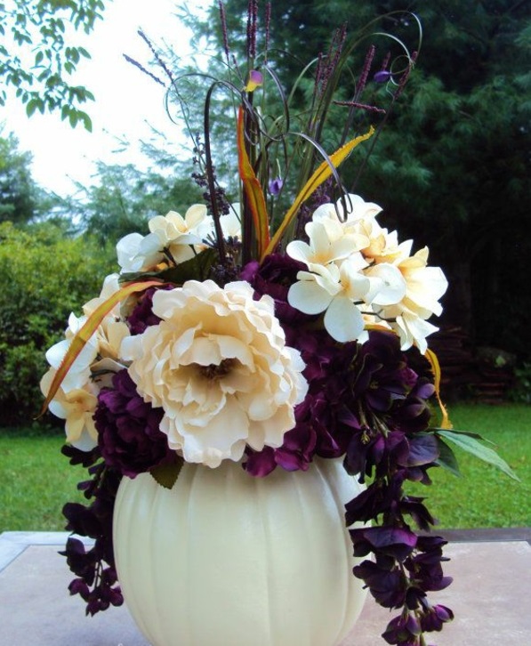 flowers balcony flowers in autumn pumpkin vase autumn