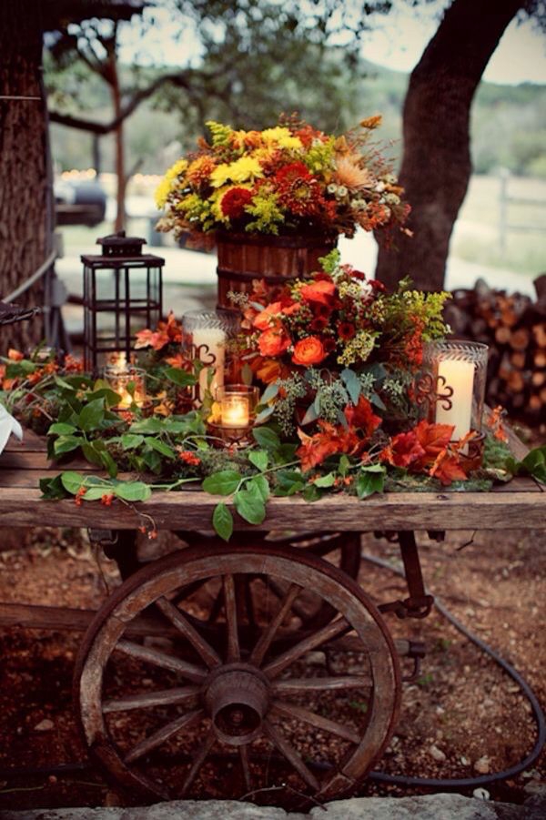rustic balcony flowers in autumn vintage