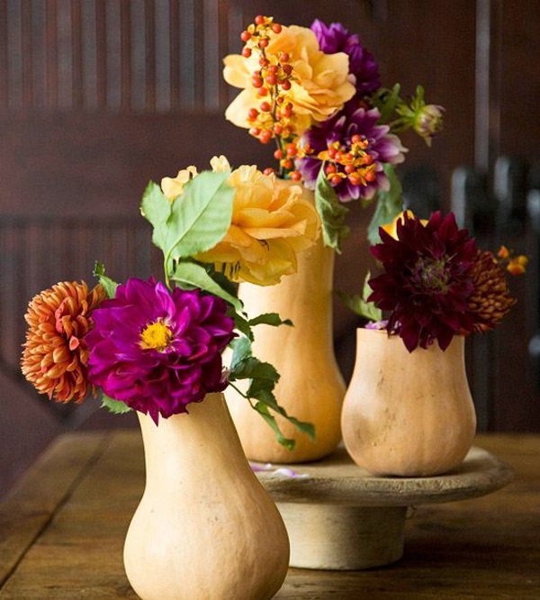podzimní květiny rostliny podzimní zahrada dýně vázy řemesla nápady