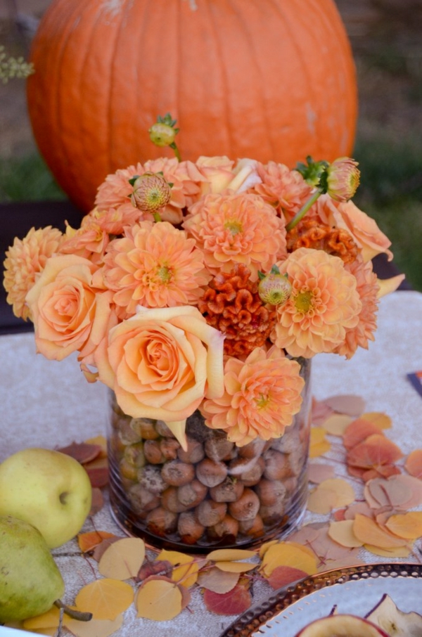 podzimní květiny rostliny herbstdeko nápady tabulka dekorace drotář tykev